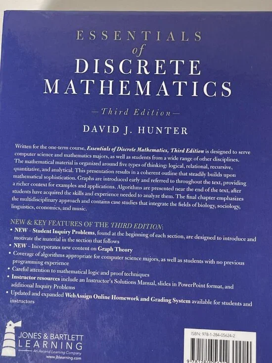 Essentials of Discrete Mathematics Hardcover David J. Hunter - Picture 2 of 2